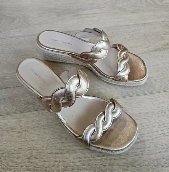 Stuart Weitzman Twist Espadrille Wedge Sandals Rose Gold, Size 9.5 - Picture 2 of 9